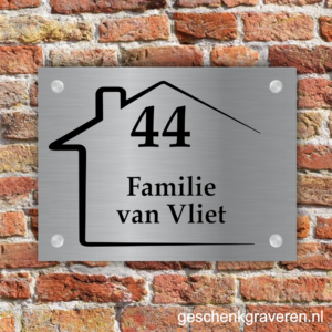 Naambord RVS look huisje