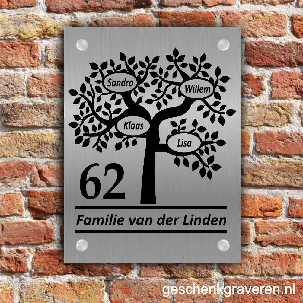 Naambord RVS look stamboom