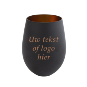 Windlichtje glas, zwart met gouden binnenkant