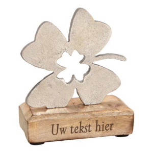 Beeld mangohout "Geluk" klavertje vier