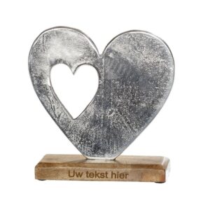 Beeld mangohout "In Love" metalen hart