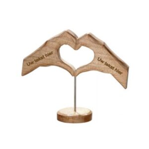 Beeld mangohout "Love Hands" op ronde voet