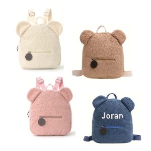 Teddy rugtas met oortjes en geborduurde naam