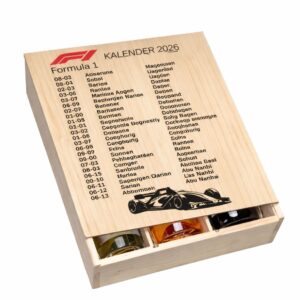 Wijnkist met schuifdeksel en Formule 1 schema 2026